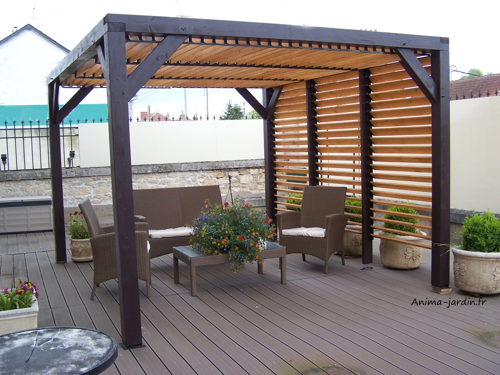 Pergola Bioclimatique En Bois De Sapin 12 20 M Toiture Facade Auvent Bois Pergola Bois Plans De Pergola