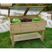 Carré potager sur pied, serre, 2 cases, bois, Solid