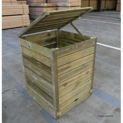 Coffre en bois pour 1 poubelle, cache poubelle , bois autoclave, Solid, achat pas cher