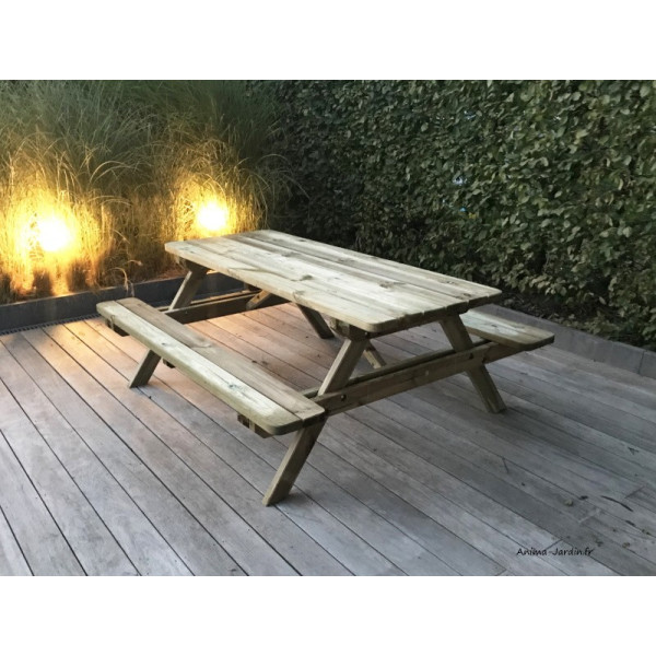 Table pique-nique, bois, 6 places, table extérieur, Forest, Solid, achat pas cher