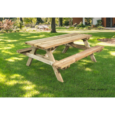Table pique-nique, bois, 6 places, table extérieur, Solid, achat pas cher