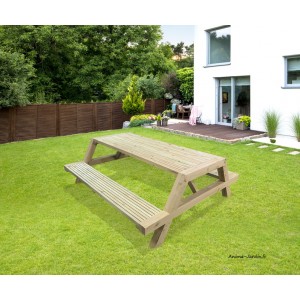 Table pique nique en bois CARREE, table pique nique en pin avec bancs