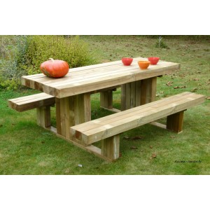 Table pique-nique robuste, Moderne, bois, 6 places, table extérieur, Solid, achat pas cher