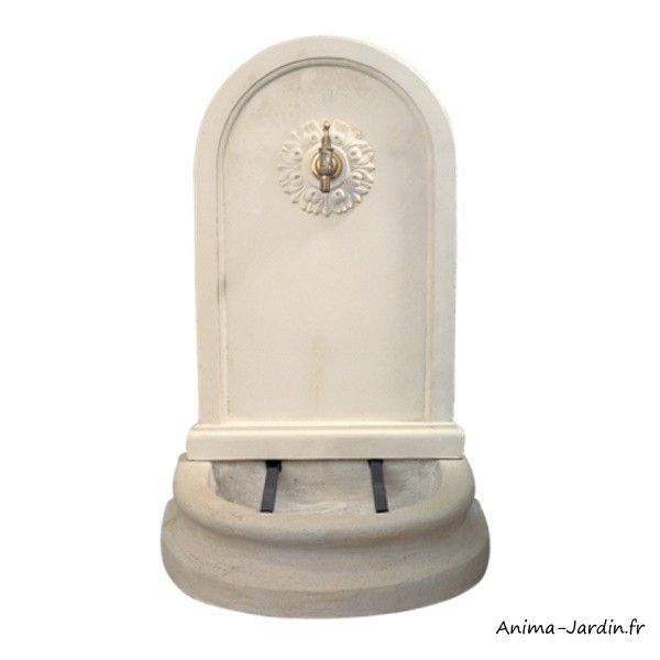 Fontaine murale, Florence, pierre reconstituée vieillie, H.88 cm, Hairie Grandon