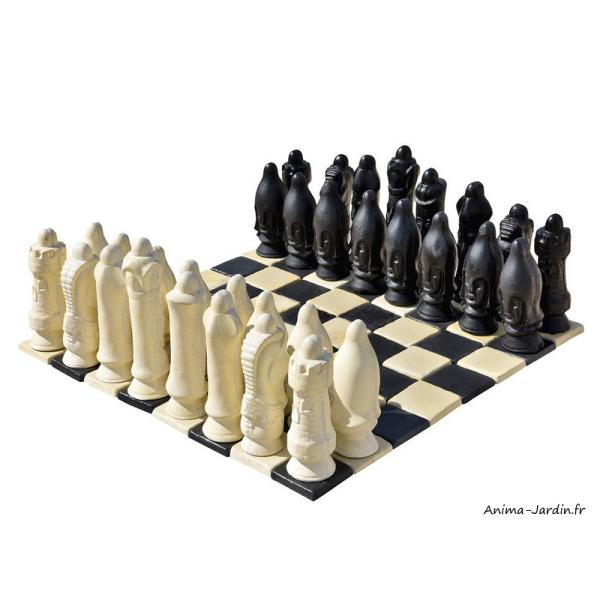 Jeu d'échec géant, pierre reconstituée, H.32 cm, jeu extérieur