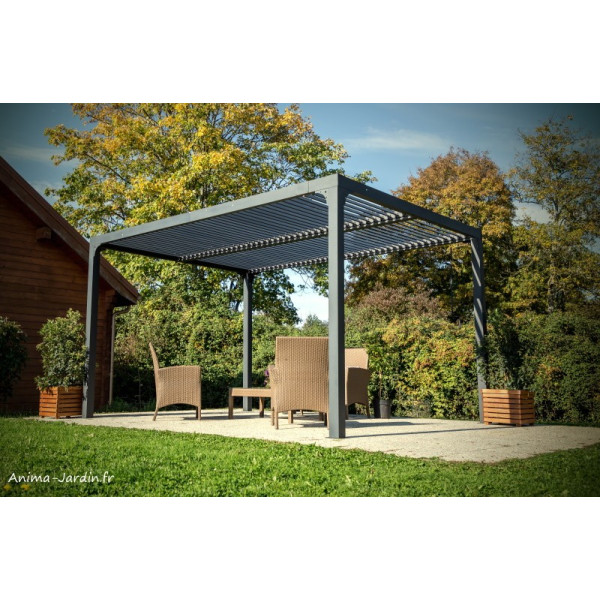 Pergola bioclimatique, 10,80 m², toit plat, aluminium