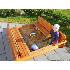 Bac à sable, 1 m², avec banc, couvercle rabattable, jeu pour enfant, Weka, achat, pas cher