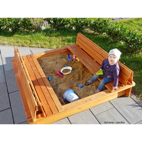 Bac à sable, 1 m², avec banc, couvercle rabattable, jeu pour enfant, Weka,  achat, pas cher