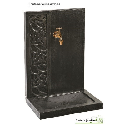 Fontaine Murale Feuille, béton ciré, 70cm, pierre reconstituée