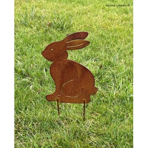 Silhouette en métal, lapin, aspect rouille, décoration du jardin, achat, pas cher