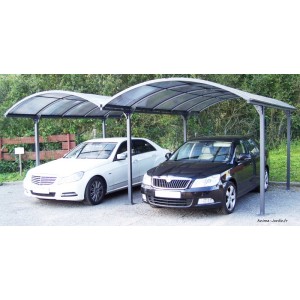 Carport double, 2 voitures, aluminium, toit arrondi