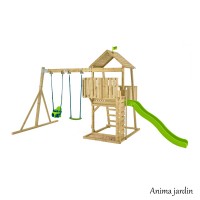 Aire de jeux bois tour Kingswood avec glissière portique et fauteuil bébé FSC, TP Toys, Mookie