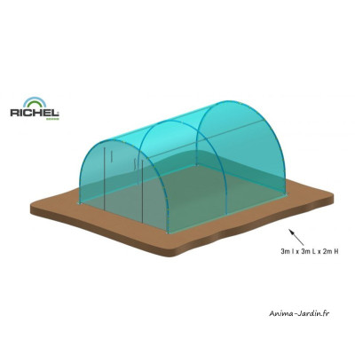 Serre tunnel Richel, 9 m², 1 porte zippée ou porte centrale, polyéthylène doublé 180 microns