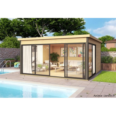 Abri de jardin en bois avec baies vitrées, DOMEO 5 Plus, 16,74 m², 44 mm