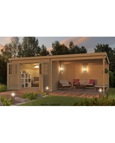 Abri de jardin en bois, 28 mm, Elody, 8.20 m² avec extension 8.20 m²