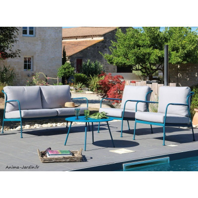 Salon de jardin Noa II, châssis bleu ou vert, Proloisirs