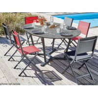 Table Valenza 125/175 cm, 6 à 8 personnes, extensible, plateau SPC, aluminium, Proloisirs