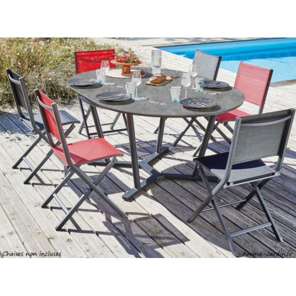 Table Valenza 125/175 cm, 6 à 8 personnes, extensible, plateau SPC, aluminium, Proloisirs