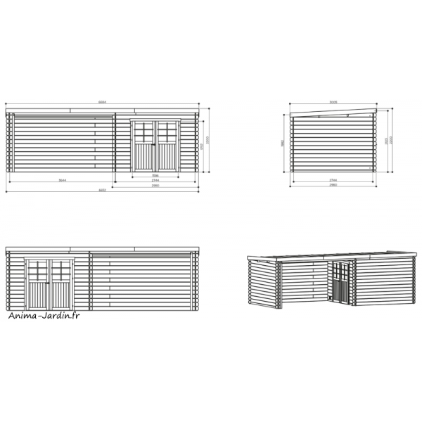 Abri de jardin 19,82m² bois traité 28mm Rohan avec terrasse SOLID