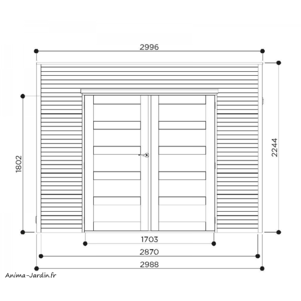 Abri de Jardin en Bois Traité Bari 19 mm – 9 m² avec Toit Plat - Solid