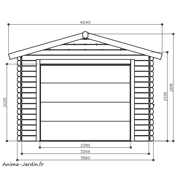 Garage bois porte coulissante, TORINO, Toit 2 pentes, Solid, pas cher