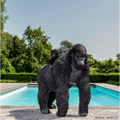 Gorille XXL avec son bébé, H.106 cm, décoration extérieur