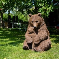 Ours brun XXL avec son bébé, H.88 cm, décoration extérieure