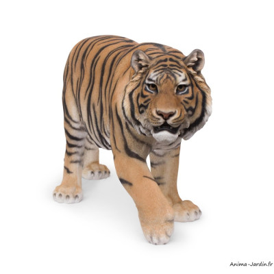 Tigre marchant XXL, L140 cm, animal en résine, décoration extérieure