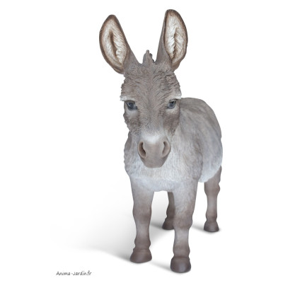 Âne gris XL, L.93 cm, animal en résine, décoration extérieure