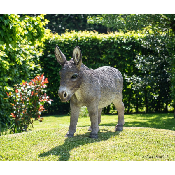 Âne gris XL, L.93 cm, animal en résine, décoration extérieure