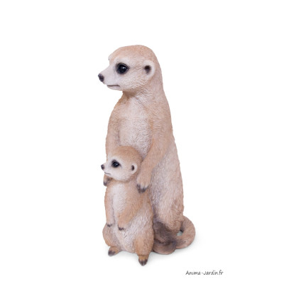 Maman suricate et son bébé, H.26 cm, animal en résine, décoration extérieure