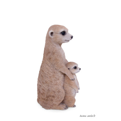Maman suricate et son bébé, H.26 cm, animal en résine, décoration extérieure