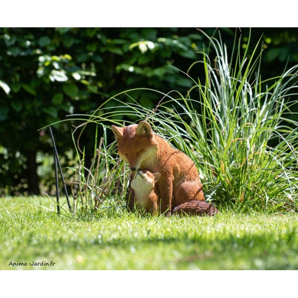 Maman Renard Et Son Bébé, Résine, H.25 cm, animal décoratif réaliste,  Garden ID, Penser-Déco.fr