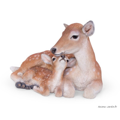 Maman biche et son bébé, L.40 cm, animal en résine, décoration extérieure