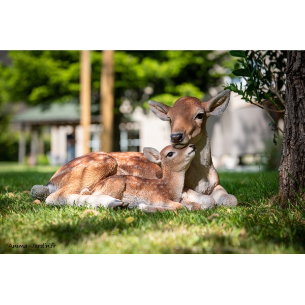 Maman biche et son bébé, L.40 cm, animal en résine, décoration extérieure,  Garden ID