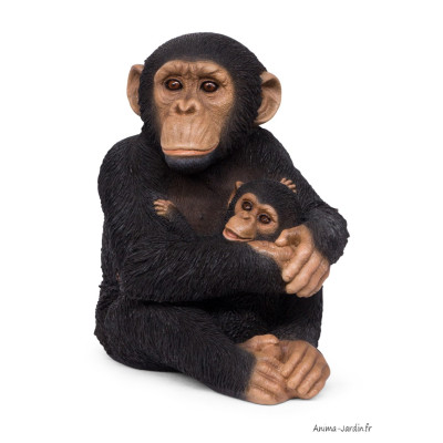 Maman singe et son bébé, H.32 cm, animal en résine, décoration extérieure