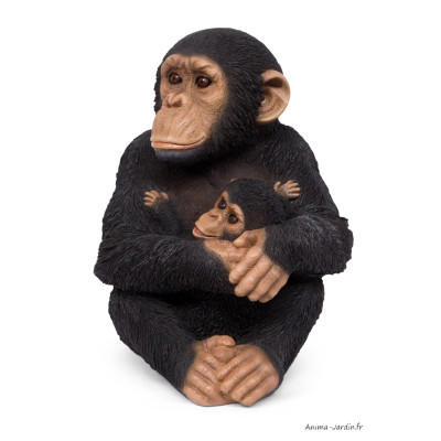 Maman singe et son bébé, H.32 cm, animal en résine, décoration extérieure