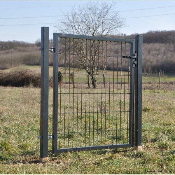 Portillon grillagé Portland noir, poteau carré, L.100 cm