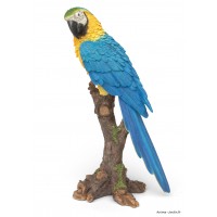 Ara bleu/jaune, H.38 cm, animal en résine, décoration extérieure
