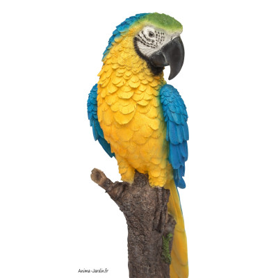 Ara bleu/jaune, H.38 cm, animal en résine, décoration extérieure