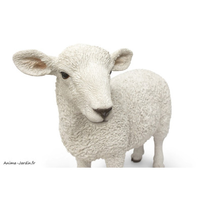 Agneau Blanc, L.56 cm, animal en résine, décoration extérieure