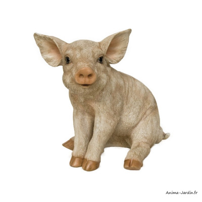 Cochon rose assis, L.25 cm, animal en résine, décoration extérieure