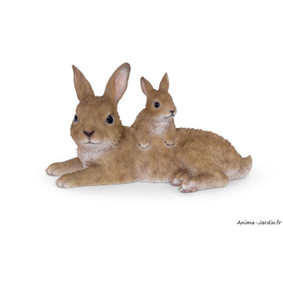 Maman lapin et son bébé, L.27 cm, animal en résine, décoration extérieure
