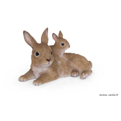 Maman lapin et son bébé, L.27 cm, animal en résine, décoration extérieure