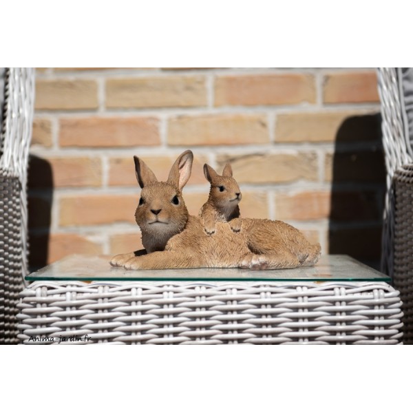 Maman lapin et son bébé, L.27 cm, animal en résine, extérieure, Garden ID