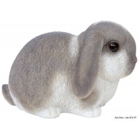 Bébé lapin gris/blanc, L.16,5 cm, animal en résine, décoration extérieure