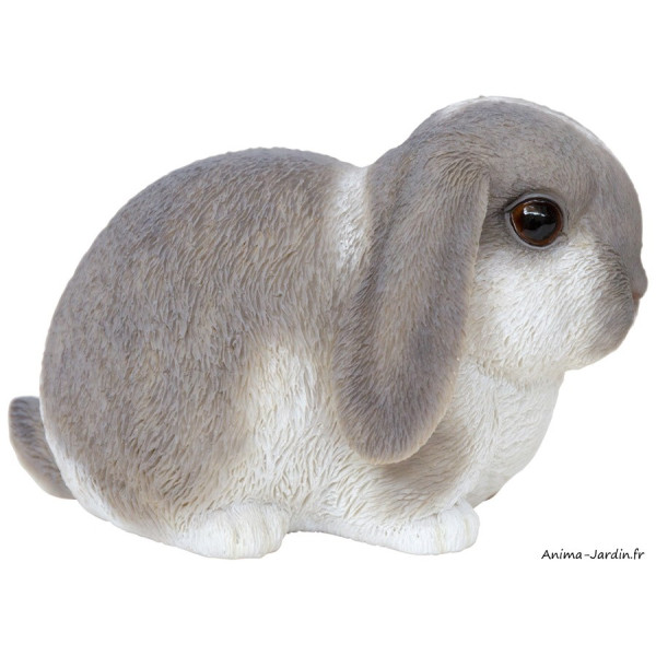 Bébé lapin gris/blanc, L.16,5 cm, animal en résine, décoration extérieure