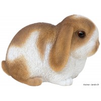 Bébé lapin marron/blanc, L.16,5 cm, animal en résine, décoration extérieure