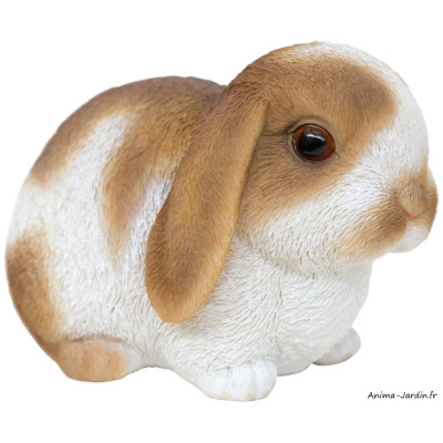 Bébé lapin marron/blanc, L.16,5 cm, animal en résine, décoration extérieure