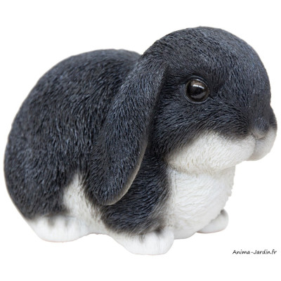 Bébé lapin noir/blanc, L.16,5 cm, animal en résine, décoration extérieure